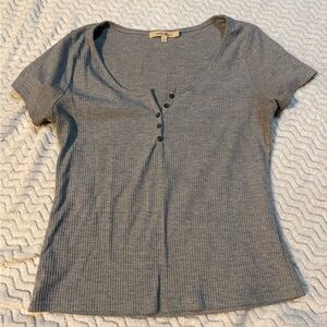Wishful Park Gray Ribbed Blouse with Button Accents